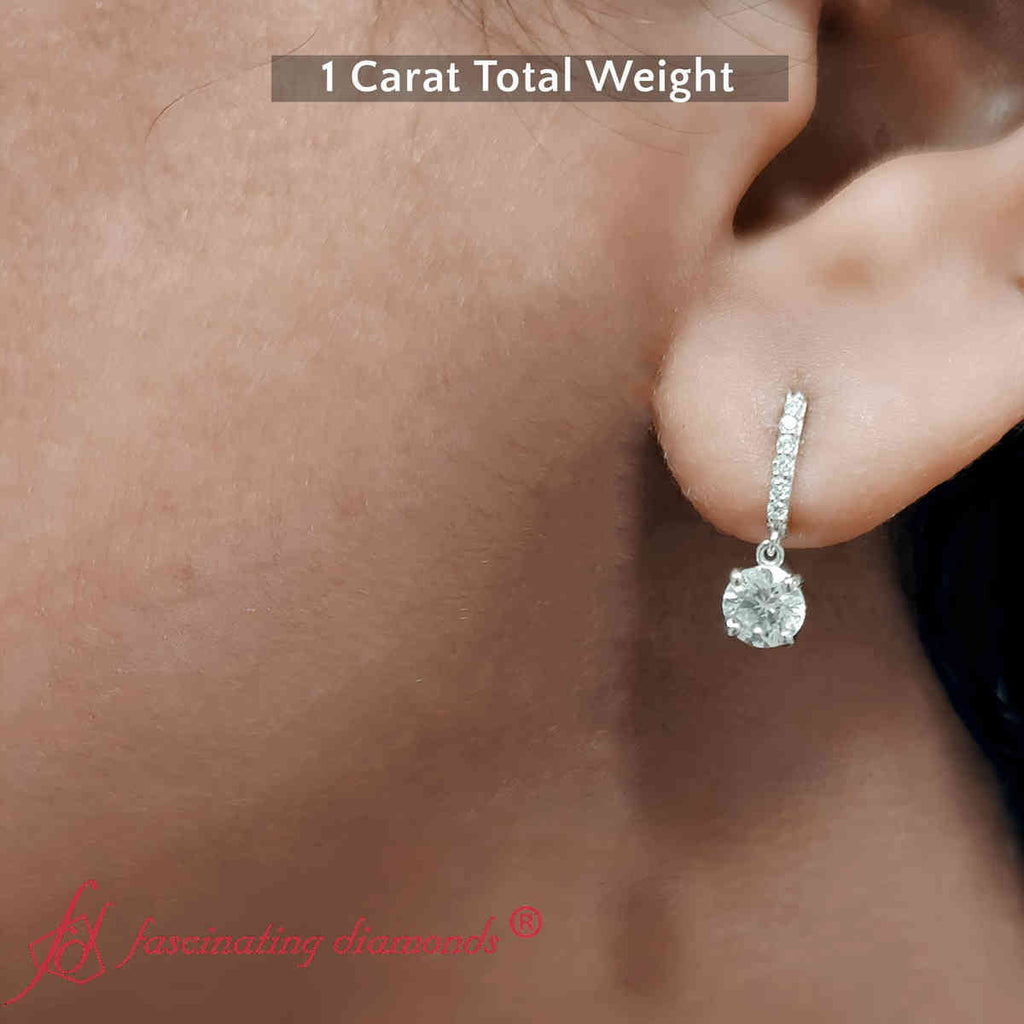 1 Carat Solitaire Halo Diamond Drop Earrings
