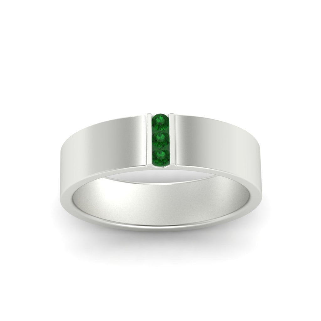 3 Stone Mens Flat Gemstone Band