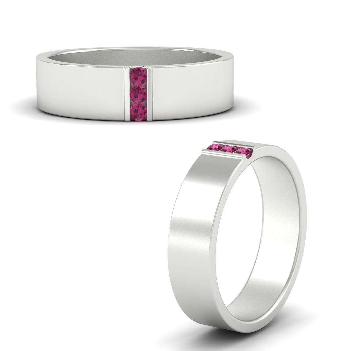 3 Stone Mens Flat Gemstone Band