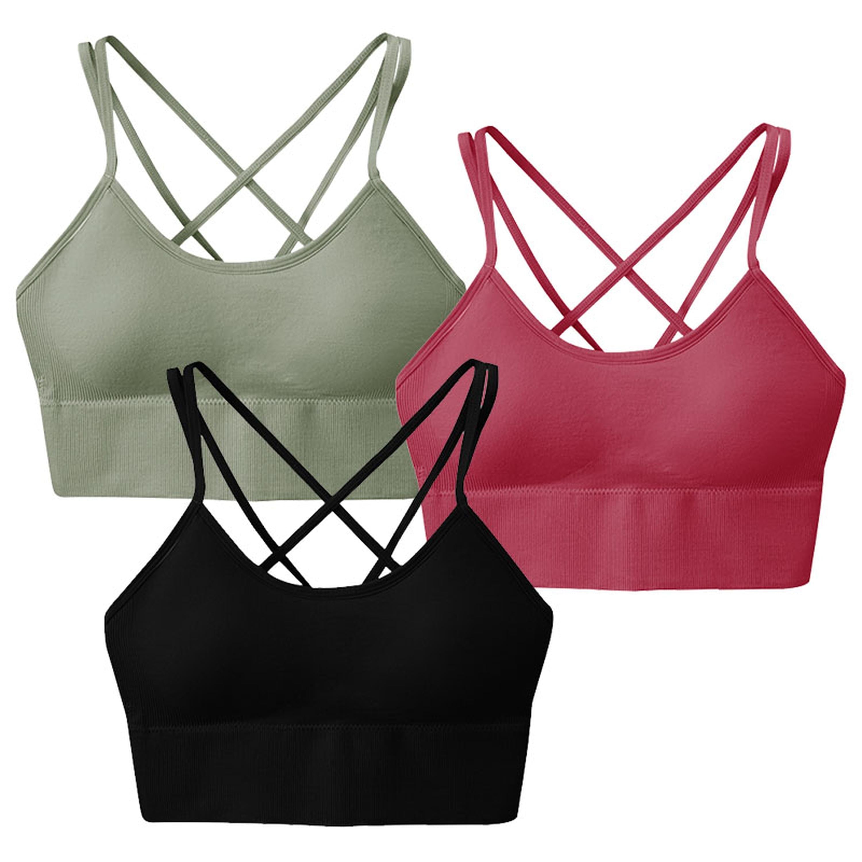 3Packs Women Cross Back Sport Bras Padded Strappy Medium Support Bras Sexy Fitness Tank Tops with Removable Pads for Gym Yoga Workout Running