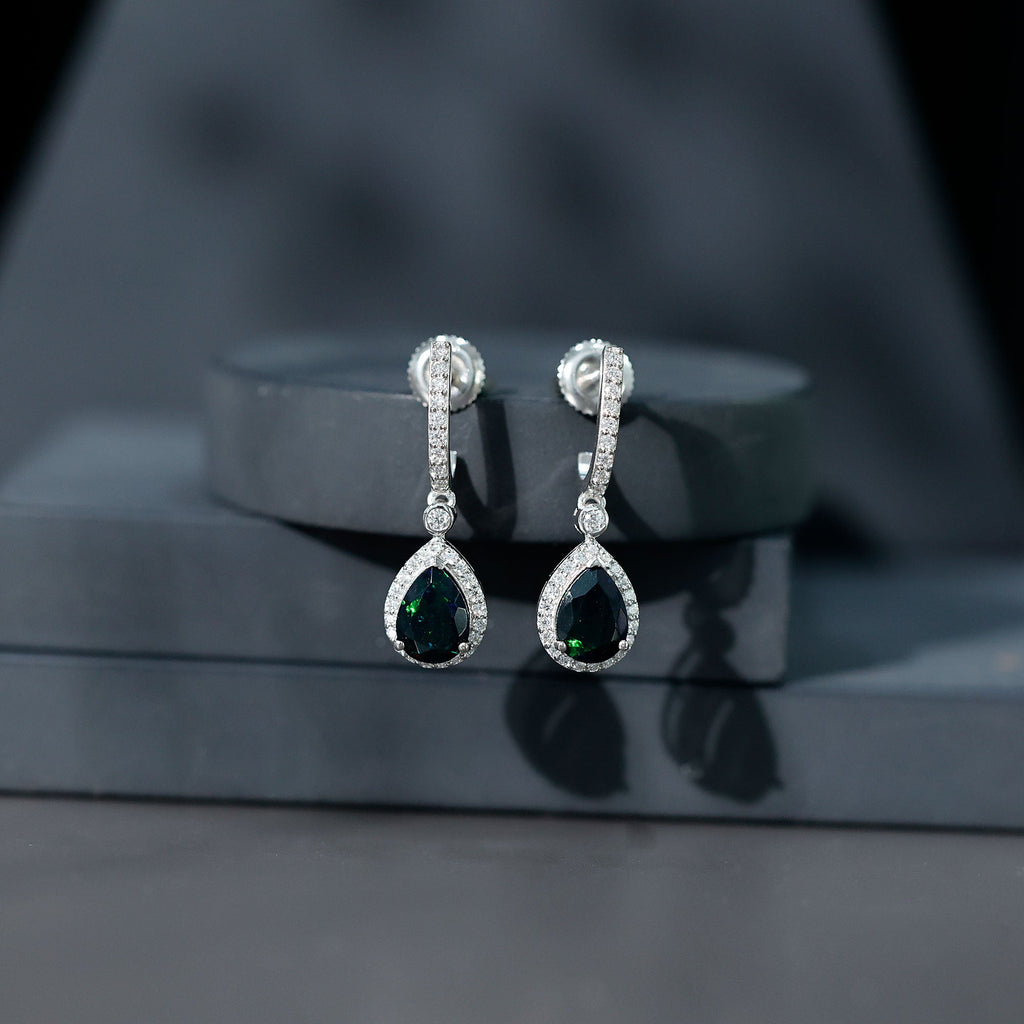 6X8 MM Black Opal Teardrop Earrings with Moissanite