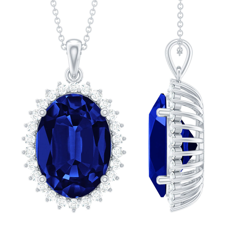 13X18 MM Lab Grown Blue Sapphire Bridal Necklace With Silver Chain