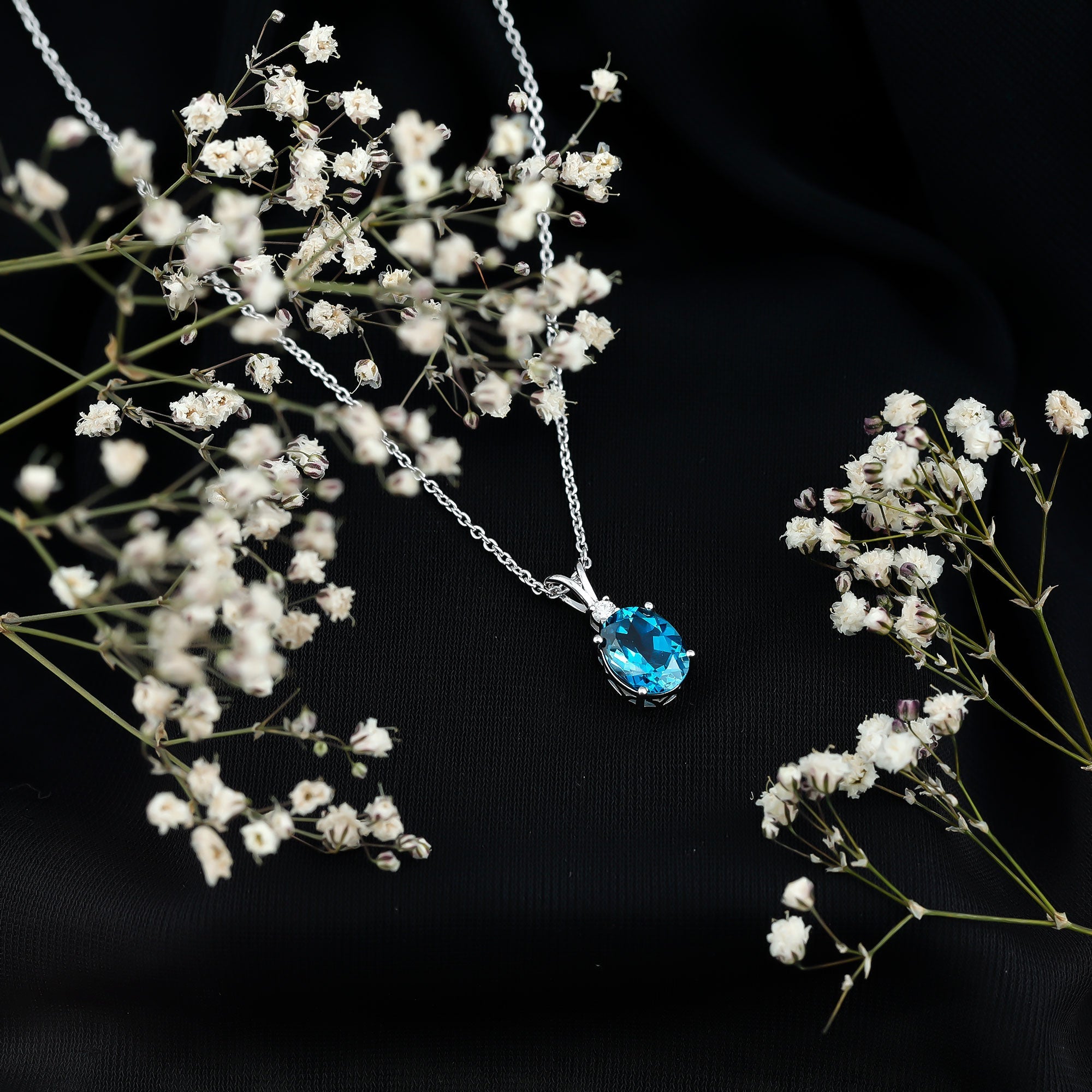 8X10MM Oval Shape Real London Blue Topaz Solitaire Pendant