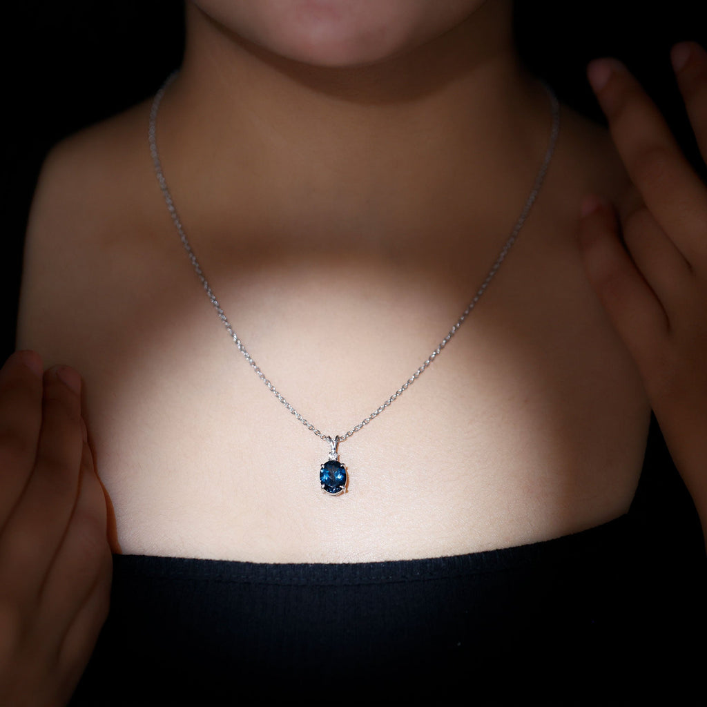 8X10MM Oval Shape Real London Blue Topaz Solitaire Pendant