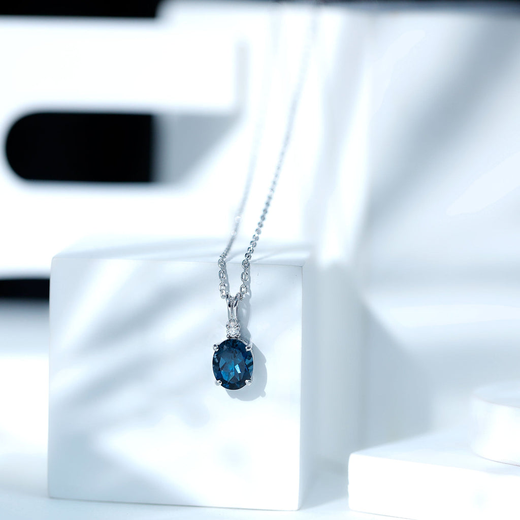 8X10MM Oval Shape Real London Blue Topaz Solitaire Pendant