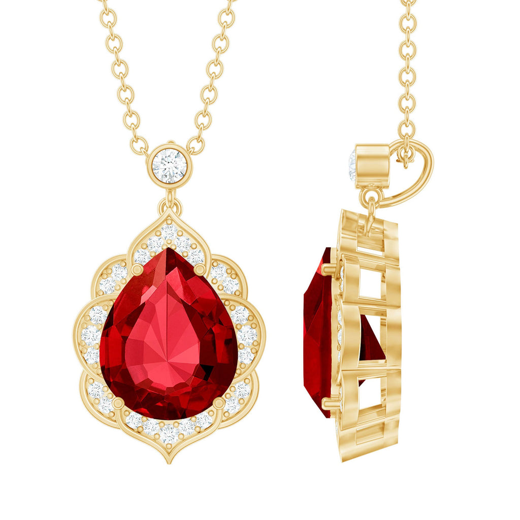 8X10 mm Lab Grown Ruby Diamond Vintage Necklace