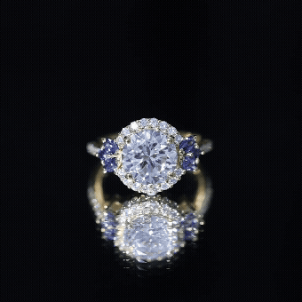 9 mm Lab Grown Diamond Halo Engagement Ring With Blue Sapphire