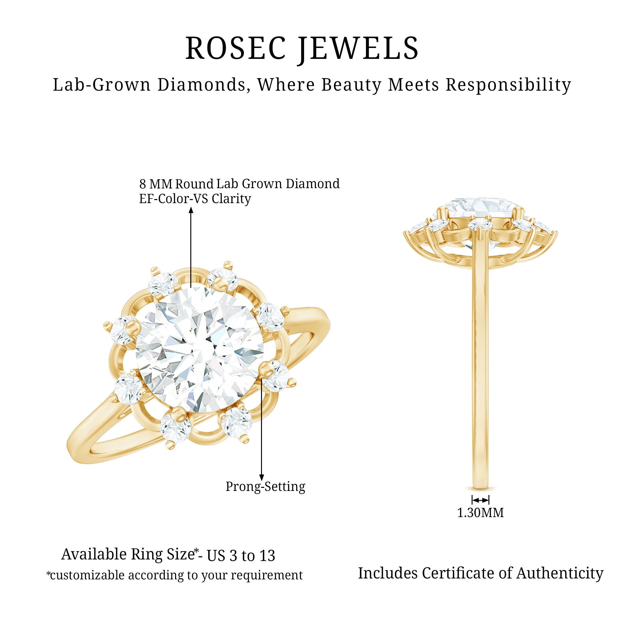 8 MM Lab Grown Diamond Statement Engagement Ring