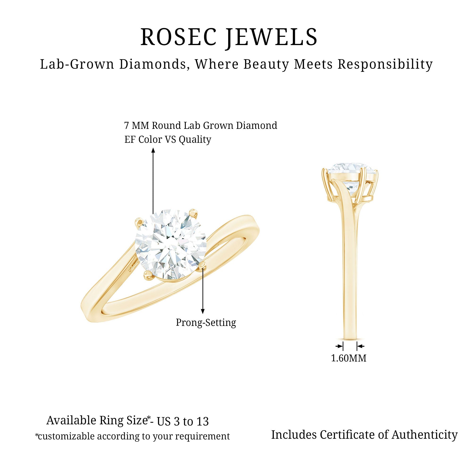 1 Carat Lab Grown Diamond Bypass Engagement Ring