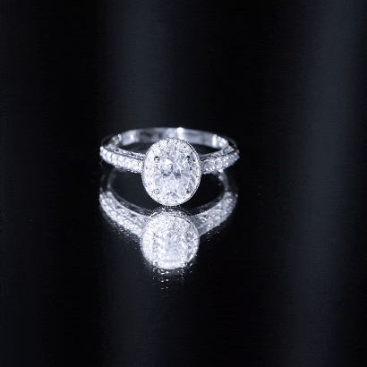 6X8 mm Oval Lab Grown Diamond Halo Engagement Ring