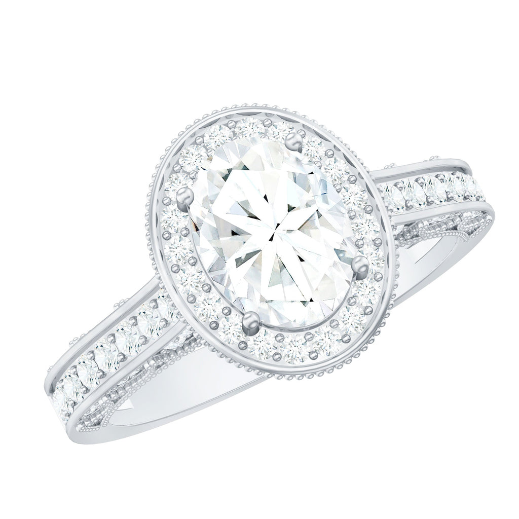 6X8 mm Oval Lab Grown Diamond Halo Engagement Ring