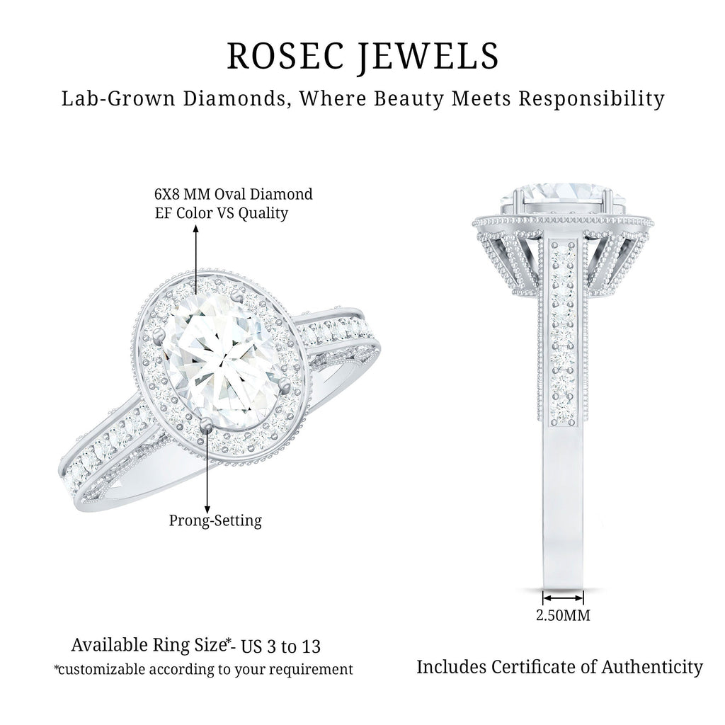 6X8 mm Oval Lab Grown Diamond Halo Engagement Ring