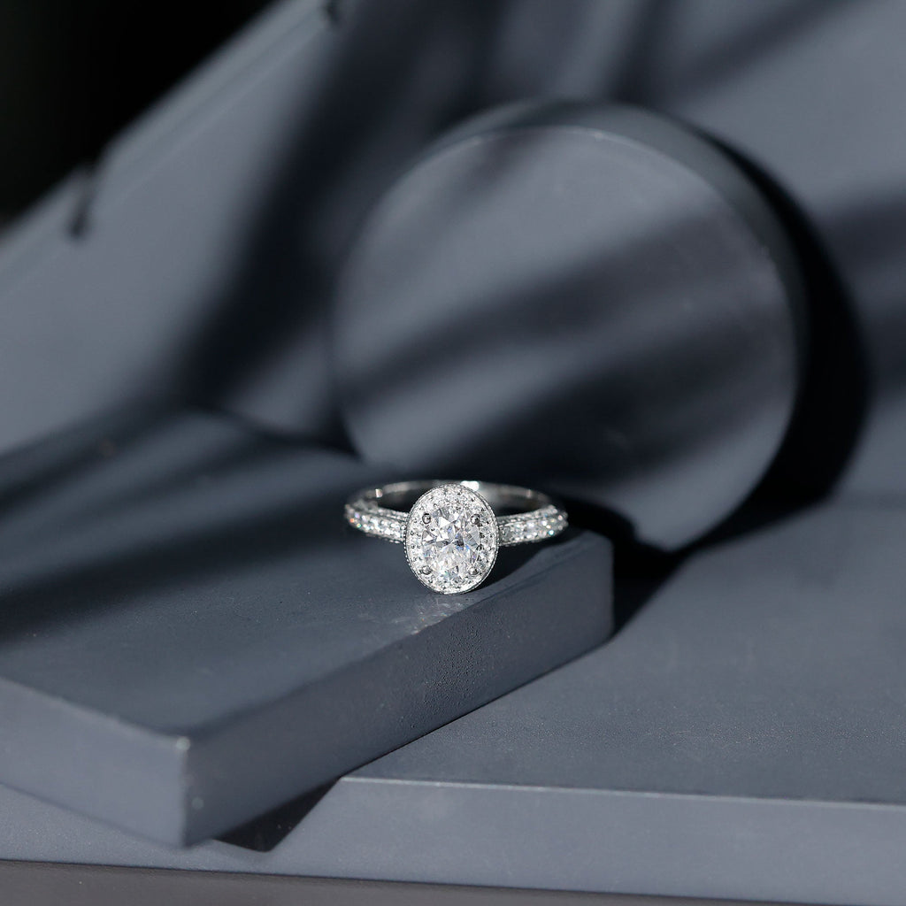 6X8 mm Oval Lab Grown Diamond Halo Engagement Ring