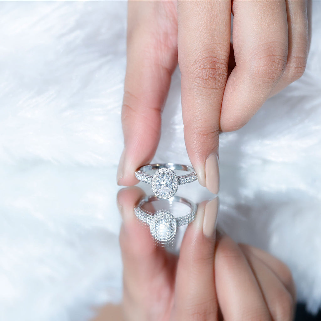 6X8 mm Oval Lab Grown Diamond Halo Engagement Ring