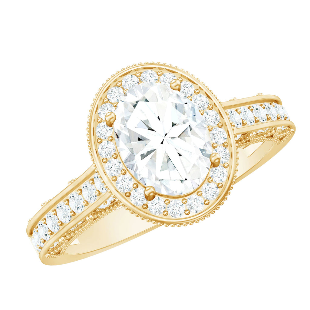 6X8 mm Oval Lab Grown Diamond Halo Engagement Ring