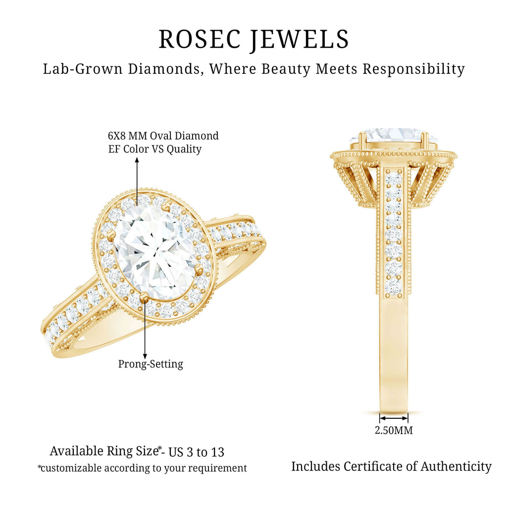 6X8 mm Oval Lab Grown Diamond Halo Engagement Ring
