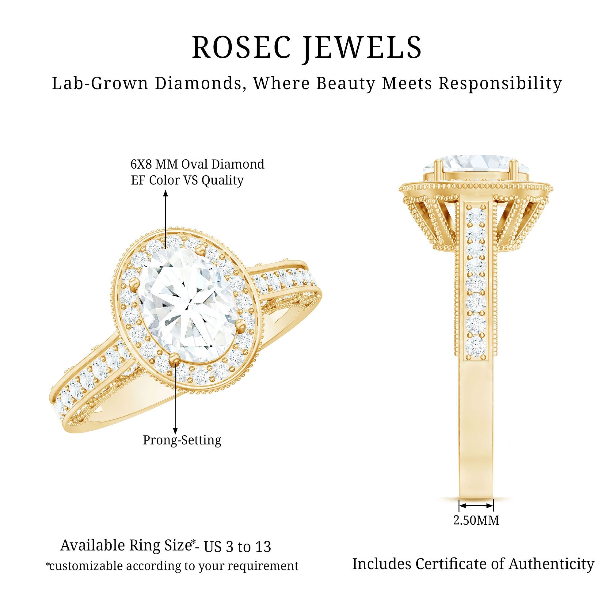 6X8 mm Oval Lab Grown Diamond Halo Engagement Ring