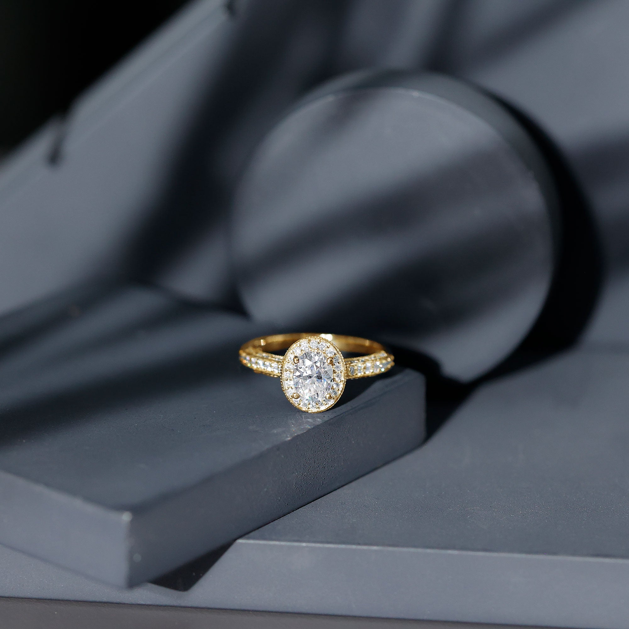 6X8 mm Oval Lab Grown Diamond Halo Engagement Ring