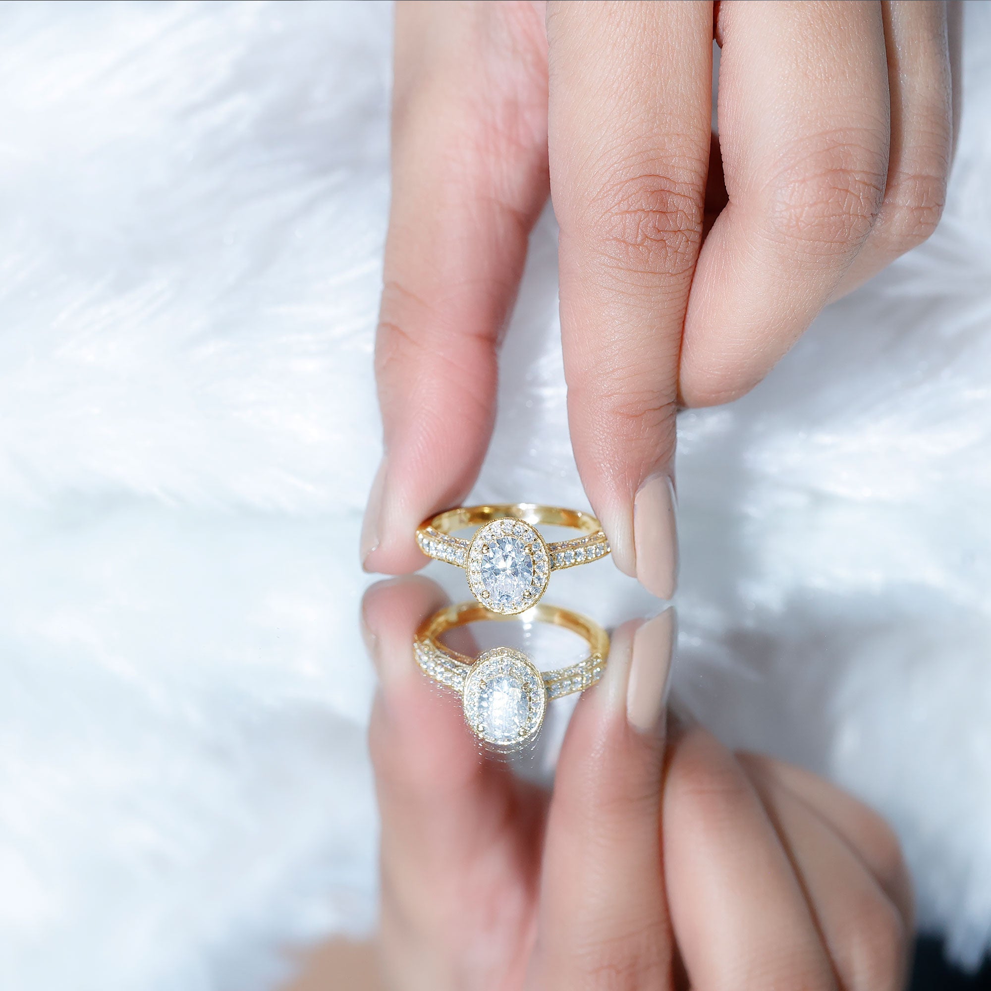 6X8 mm Oval Lab Grown Diamond Halo Engagement Ring