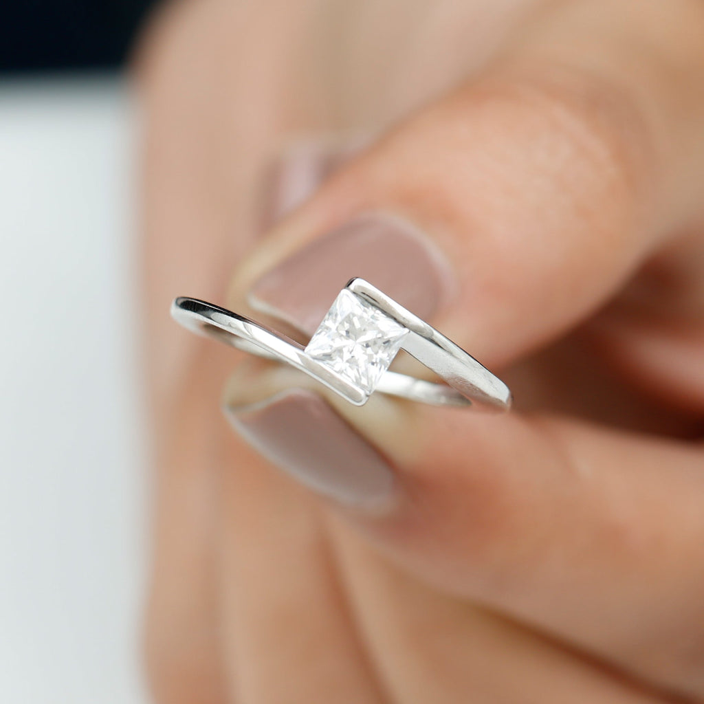 5 mm Princess Cut Lab Grown Diamond Ring With Tension Setting