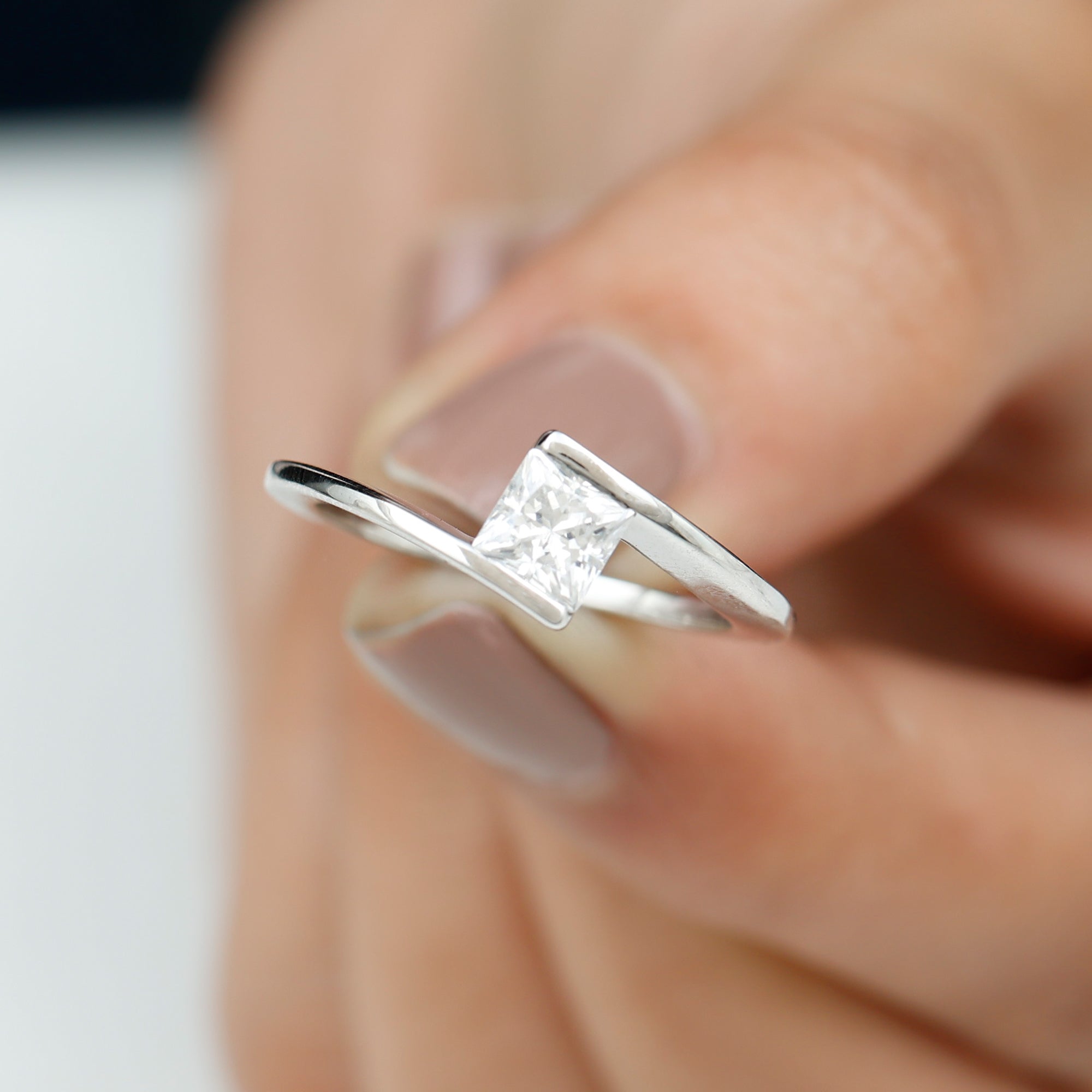 5 mm Princess Cut Lab Grown Diamond Ring With Tension Setting