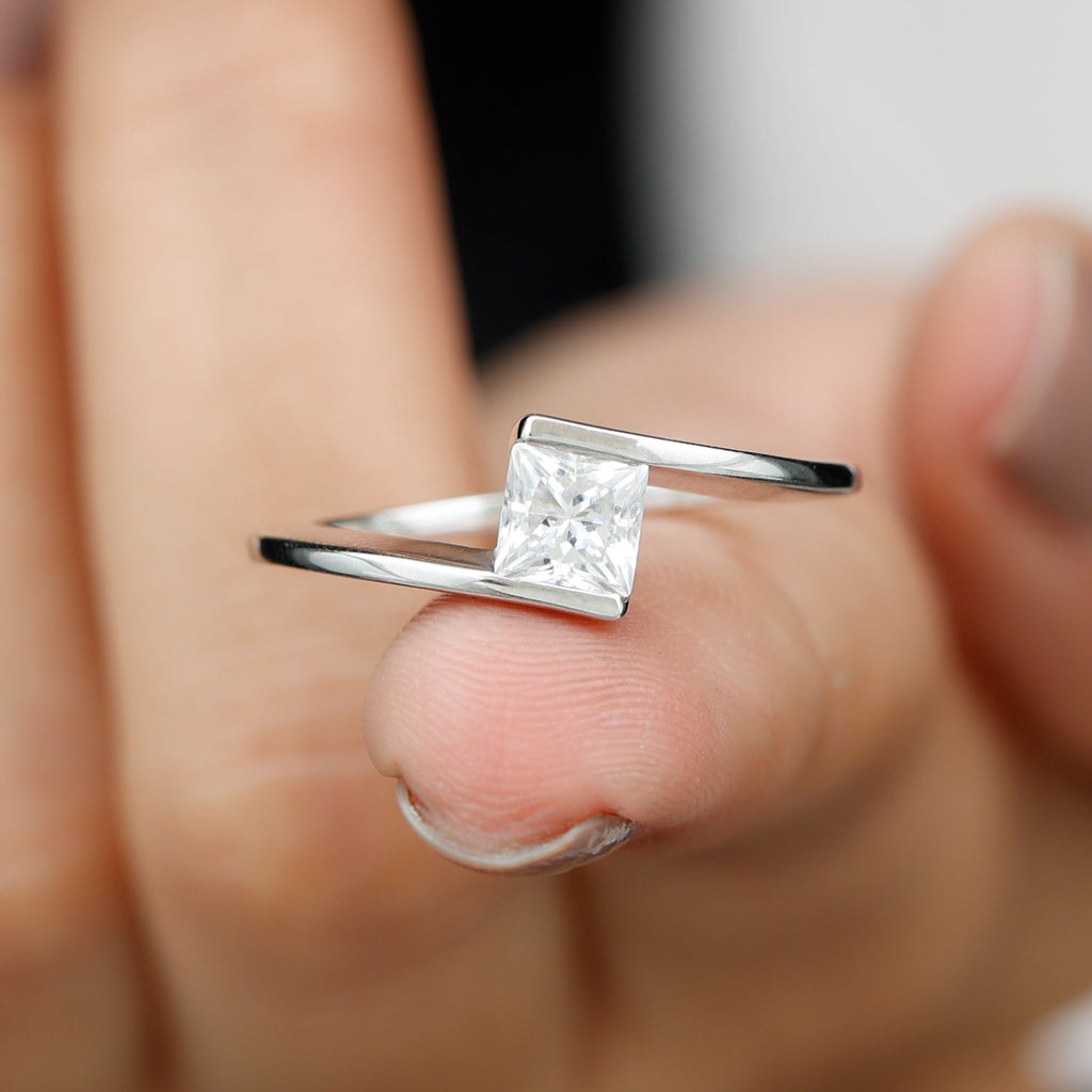 5 mm Princess Cut Lab Grown Diamond Ring With Tension Setting