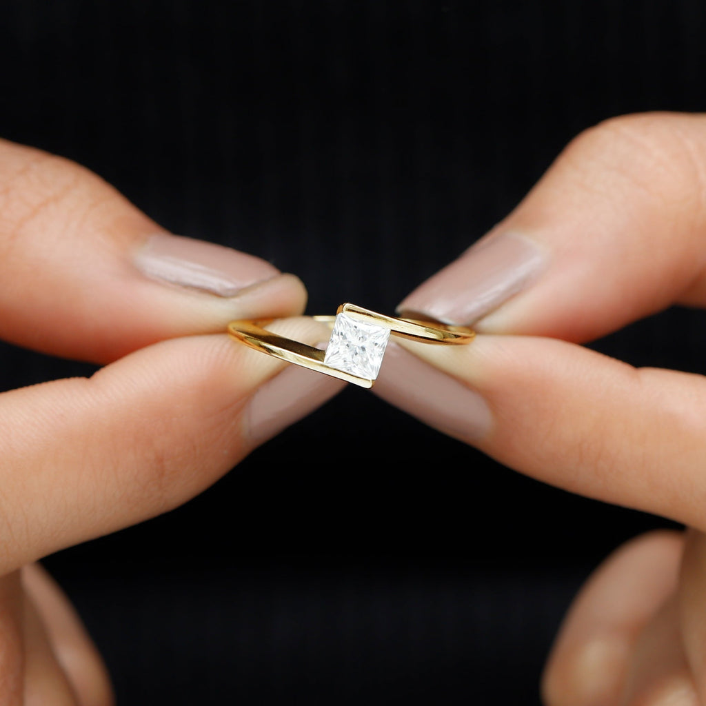 5 mm Princess Cut Lab Grown Diamond Ring With Tension Setting