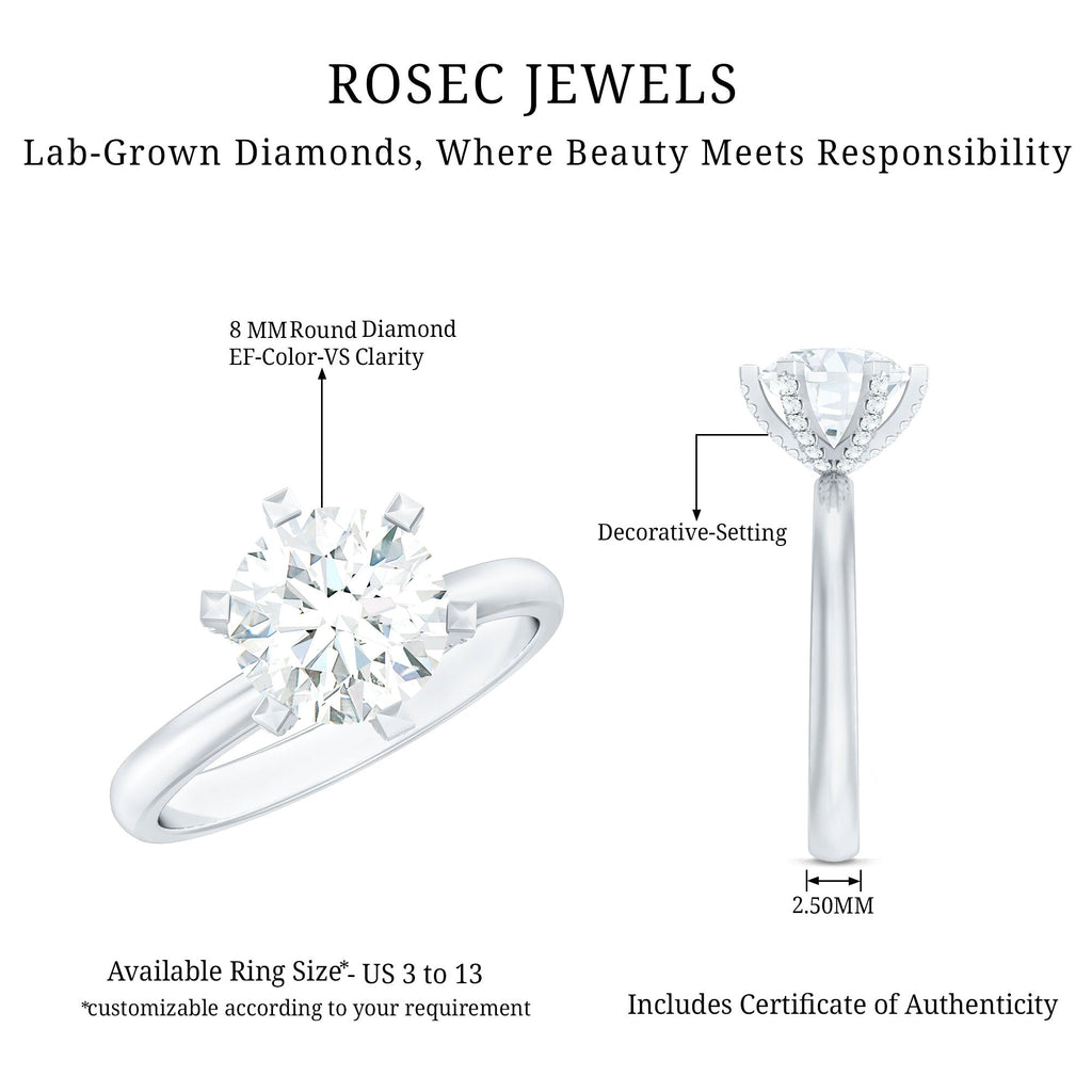 8 MM Round Brilliant Cut Lab Grown Diamond Engagement Ring