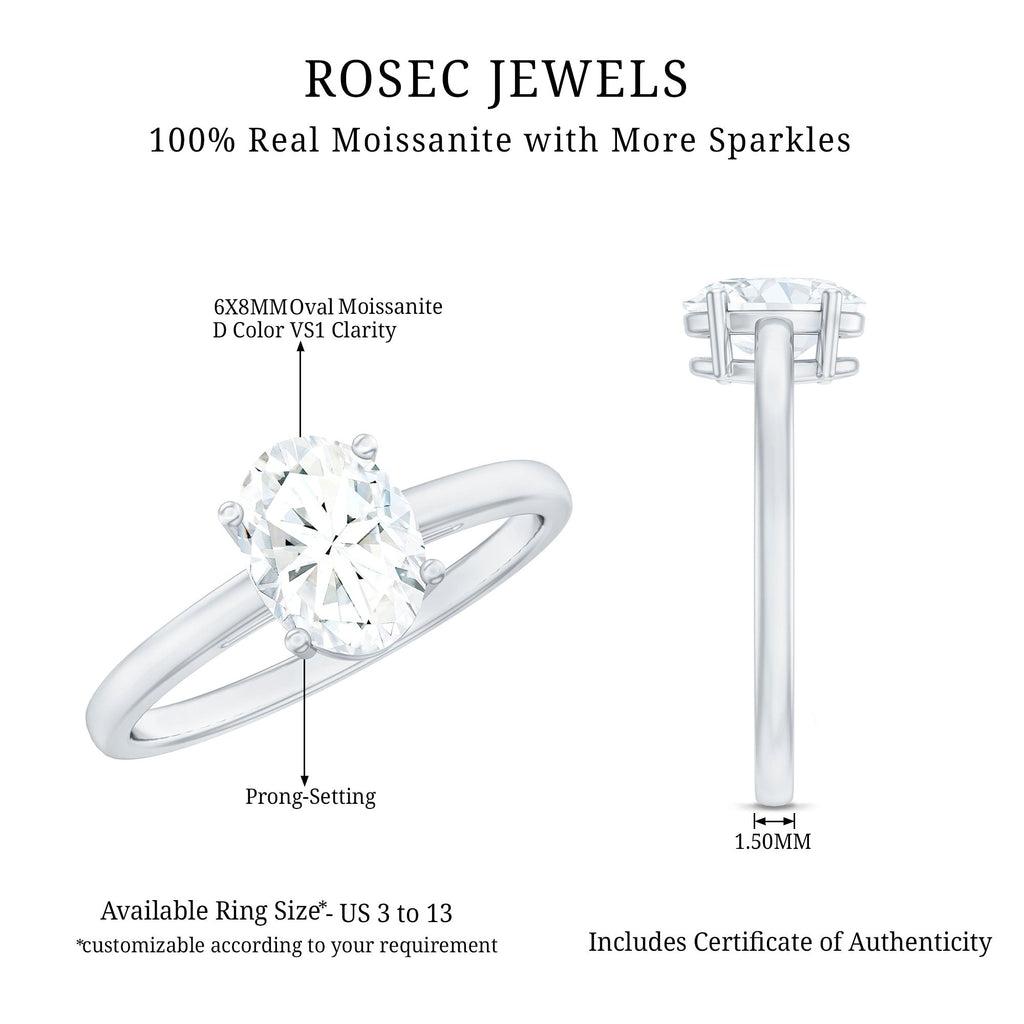6X8 MM Oval Moissanite Solitaire Engagement Ring