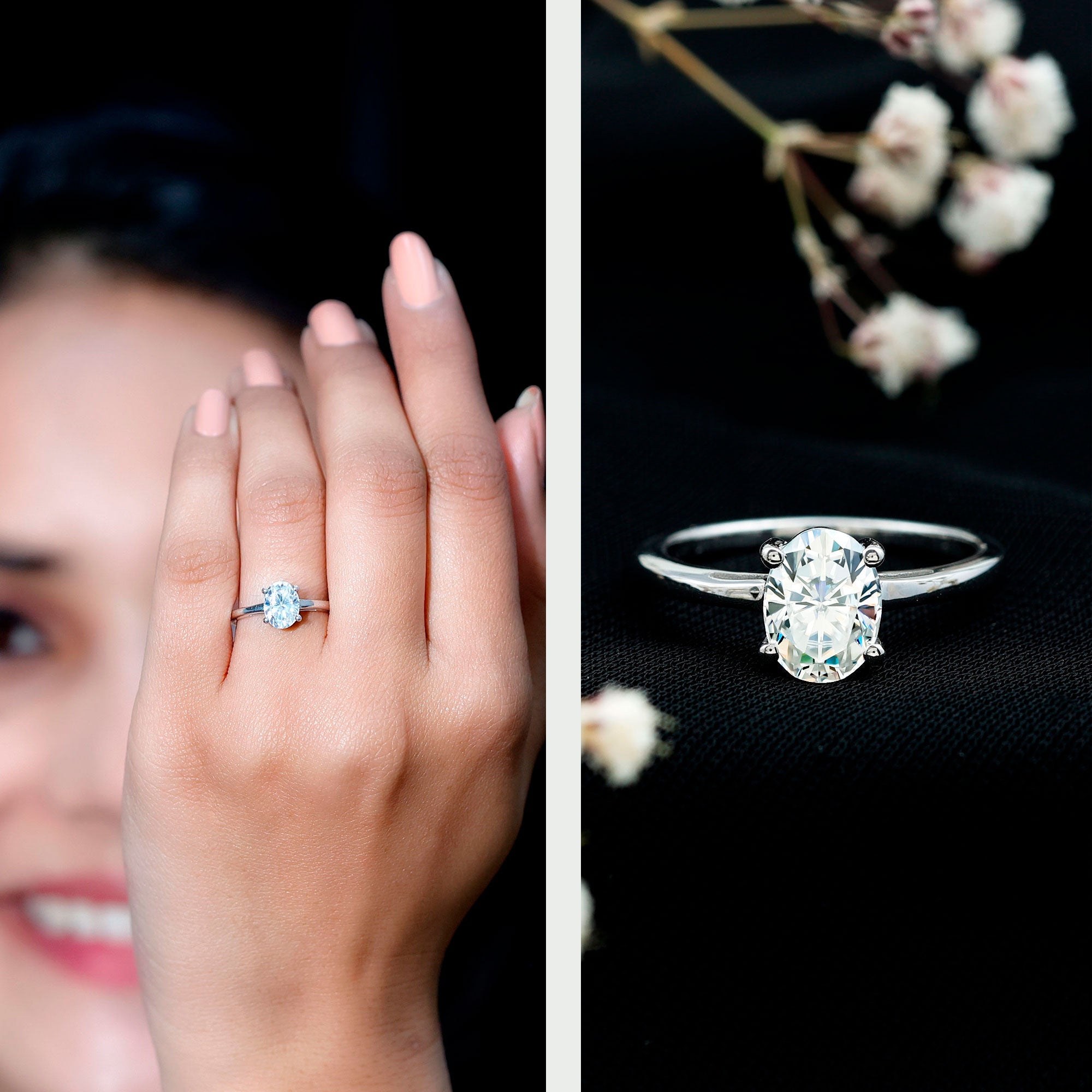 6X8 MM Oval Moissanite Solitaire Engagement Ring