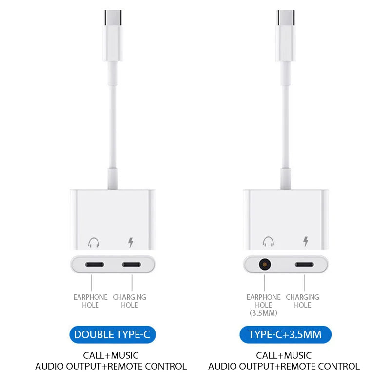 2-in-1 Audio Adapter USB C to 3 5 mm Jack Type-C Charging 3.5mm Aux Cable For Samsung Xiaomi Huawei Wired Headphones Connector