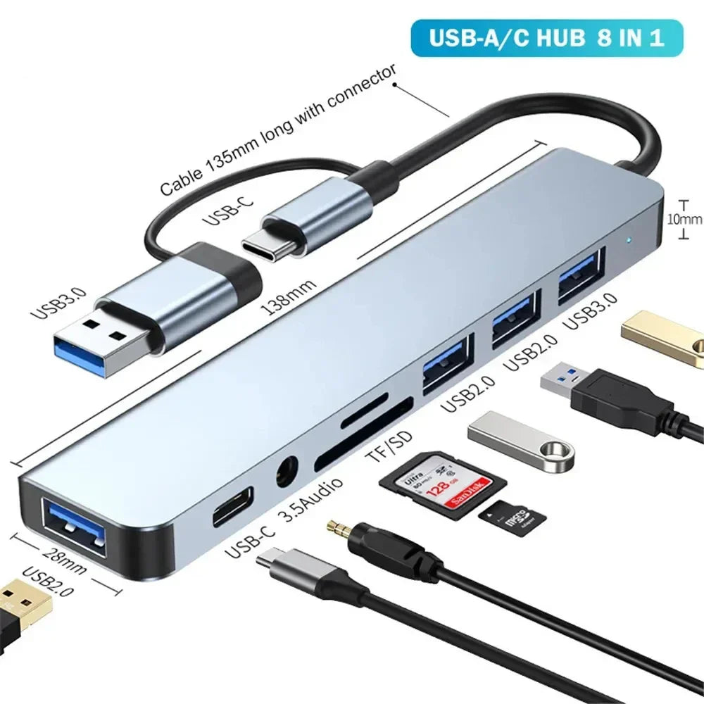 8 In 2 USB 3.0 HUB USB C HUB USB C Docking Station High Speed Transmission SD TF Card Reader Dock For PC Laptop Macbook Desktops