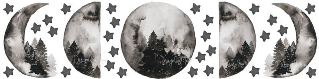 "I Love You to the Moon and Back" - Full Moon and Stars - Fabric Nursery Wall Art Decals