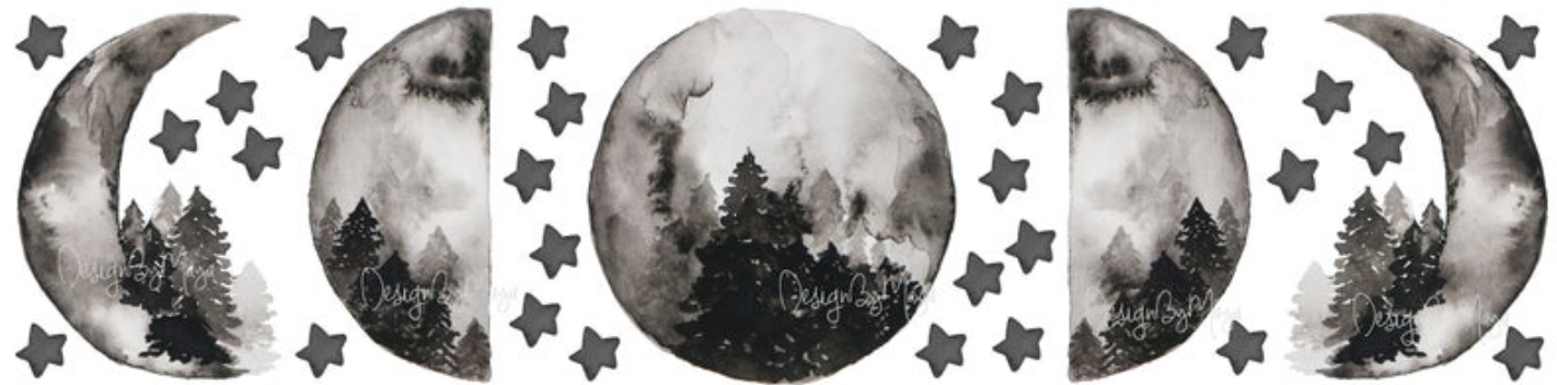 "I Love You to the Moon and Back" - Full Moon and Stars - Fabric Nursery Wall Art Decals