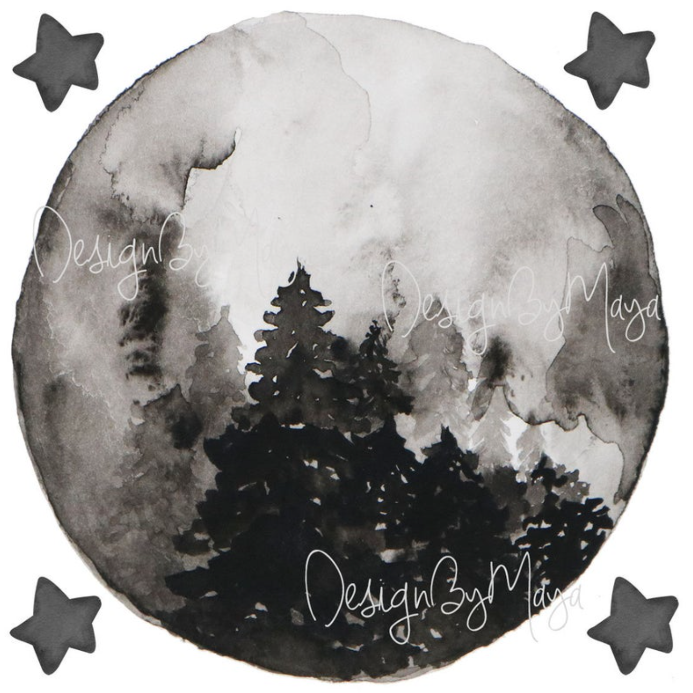 "I Love You to the Moon and Back" - Full Moon and Stars - Fabric Nursery Wall Art Decals