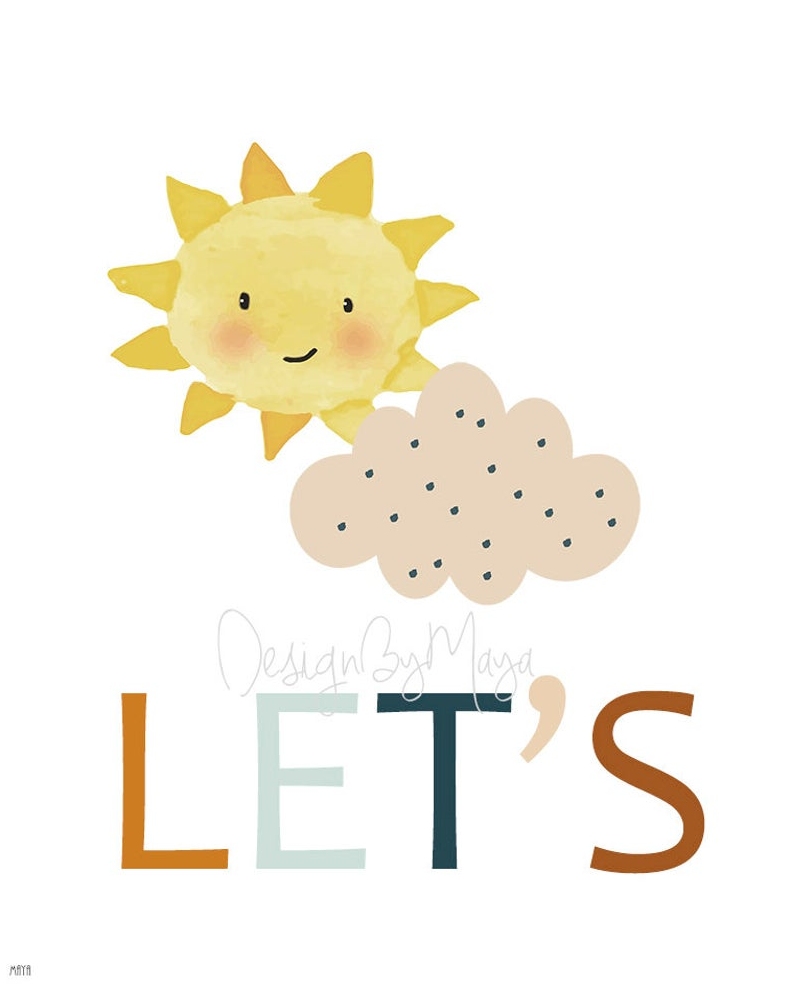 "Let's Just Play" - Sunshine, Rainbow, Clouds Playroom Set - Luster Paper Nursery Wall Art Prints